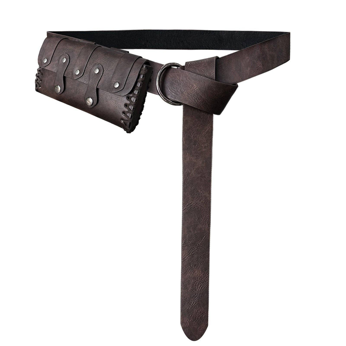 Medieval Double-Buckle Leather Belt Pouch Vintage Nordic Viking Style: Light Brown