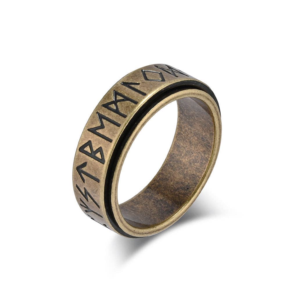 Nordic Viking Rune Rotating Stress Relief Titanium Steel Ring Unisex Jewelry: Antique Silver / 9#