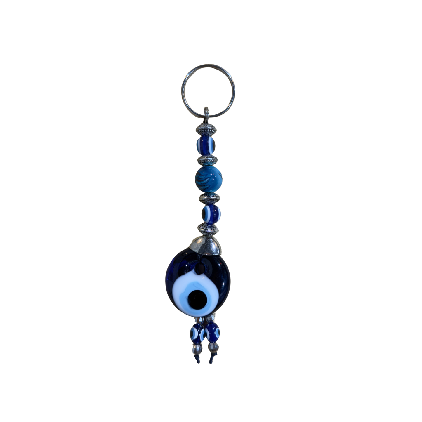 Handmade Glass Evil Eye Keychain – Turkish Key Ring – Assorted Blue Glass Keychain