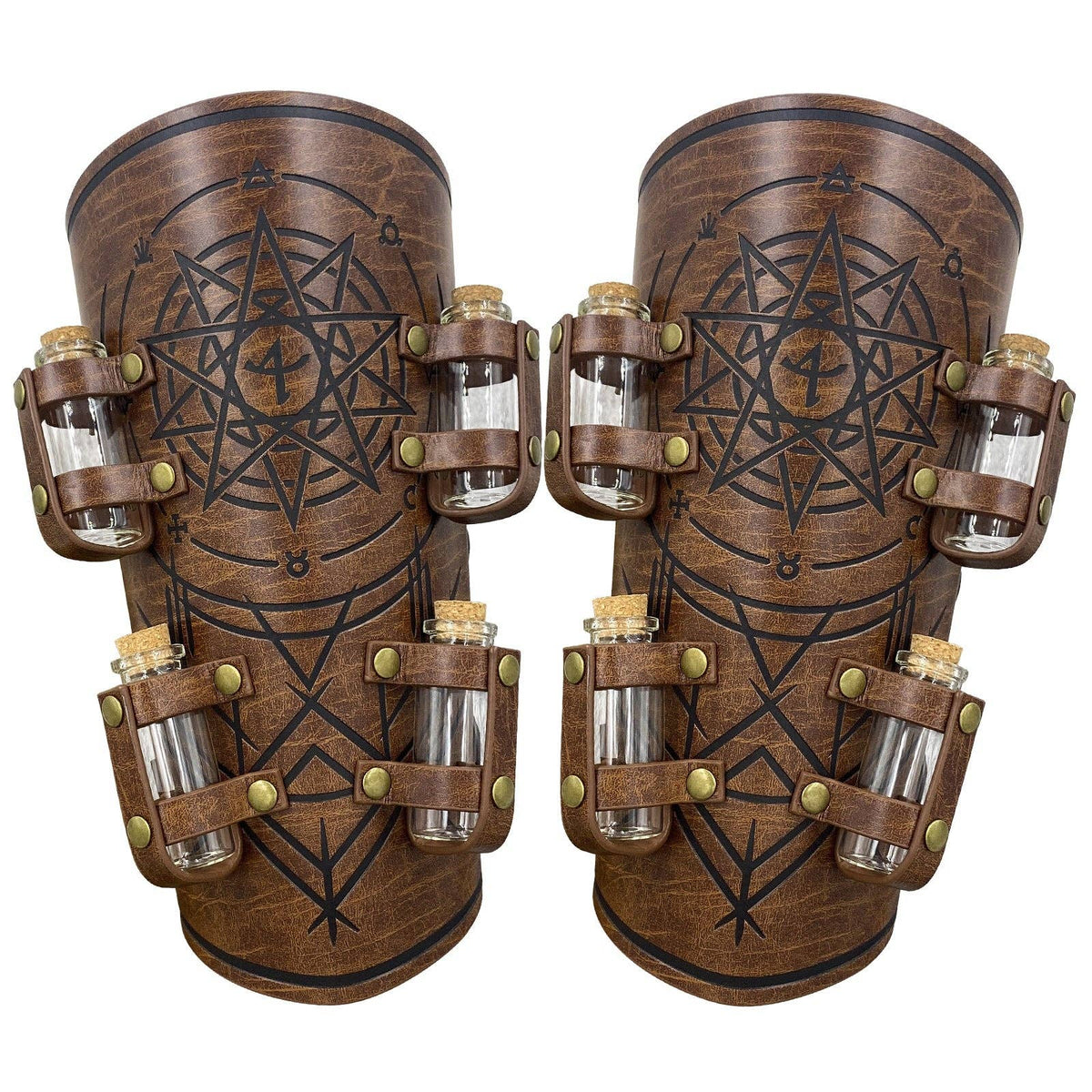 Medieval Alchemist Vial Cuff Bracelets Vintage Nordic Viking Style: Brown