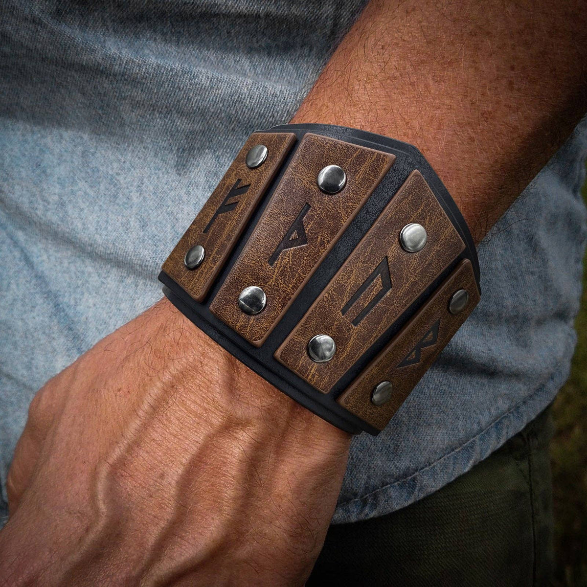 Medieval Rune Leather Bracelet Vintage Nordic Viking Style: Brown B (Single)