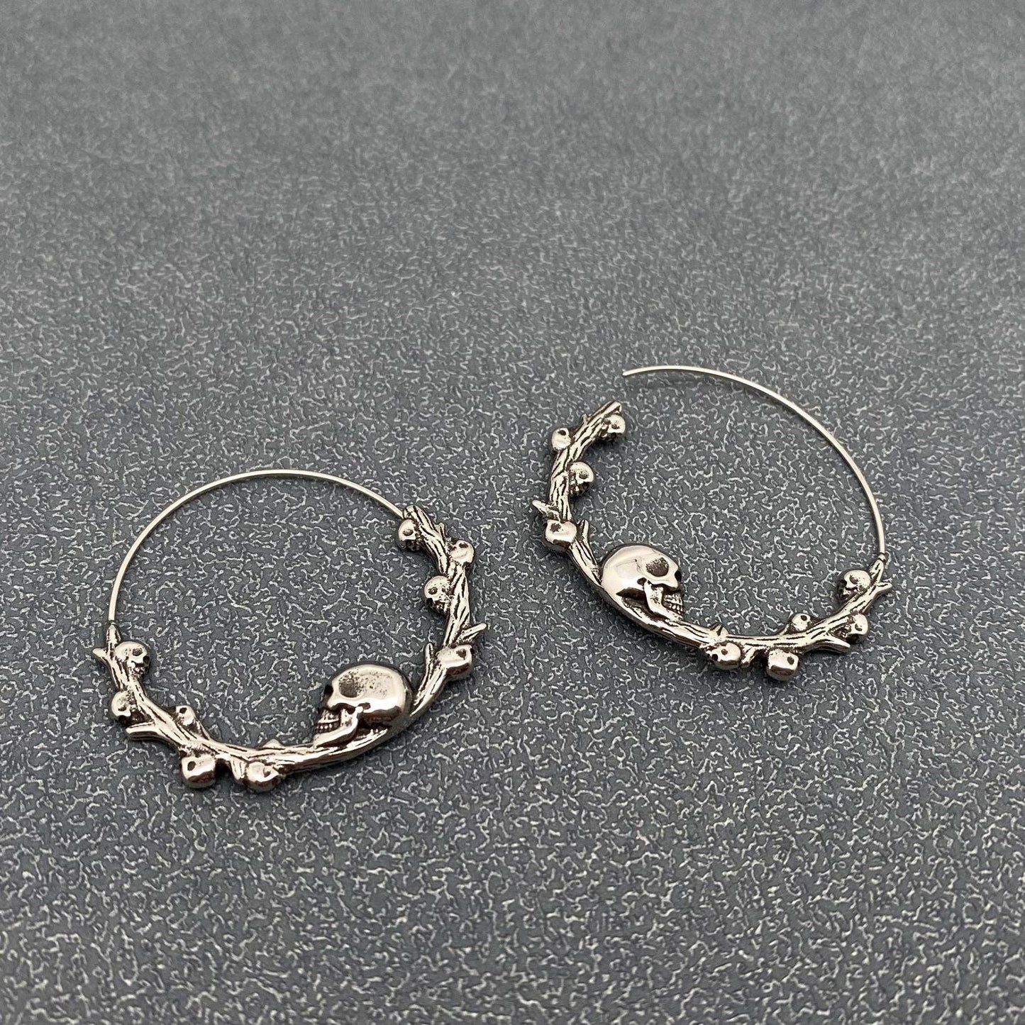 Gothic Stainless Steel Skull Hoop Earrings - GT