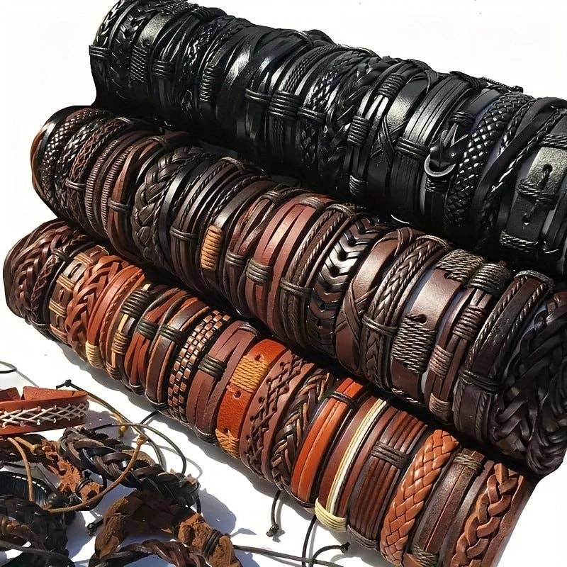 Handcrafted Leather Bracelets Geometric Design Vintage Style: 10pcs Accessories Mix