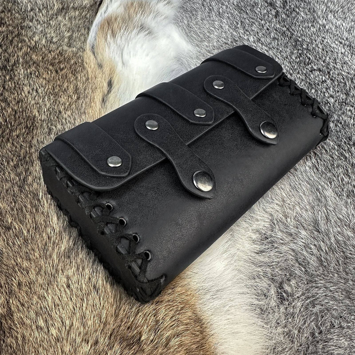 Medieval Double-Buckle Leather Belt Pouch Vintage Nordic Viking Style: Light Brown