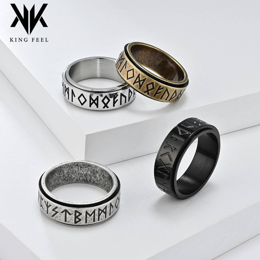 Nordic Viking Rune Rotating Stress Relief Titanium Steel Ring Unisex Jewelry: Antique Silver / 9#