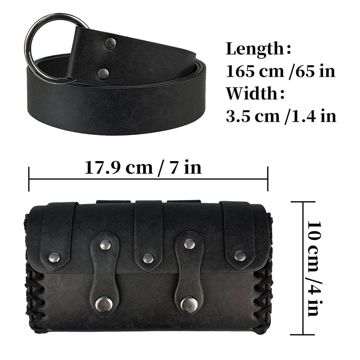 Medieval Double-Buckle Leather Belt Pouch Vintage Nordic Viking Style: Light Brown