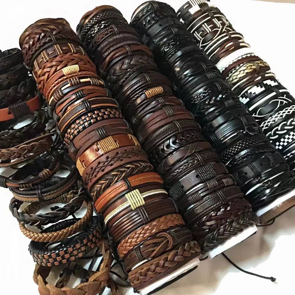 Handcrafted Leather Bracelets Geometric Design Vintage Style: 10pcs Accessories Mix