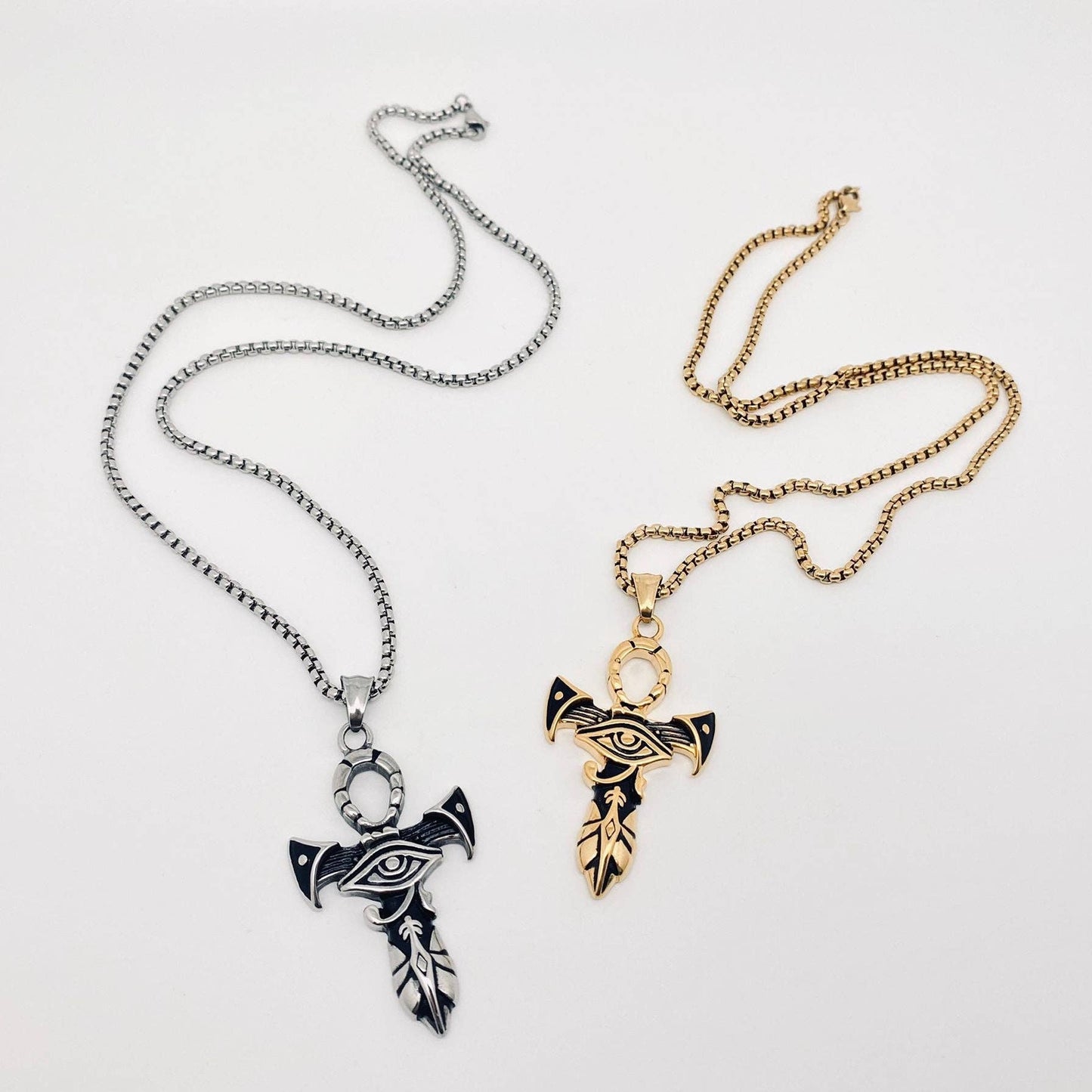 Eye of Horus Anka Cross Stainless SteelNecklace - MJ/MNP: Steel color