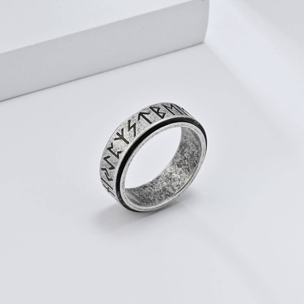 Nordic Viking Rune Rotating Stress Relief Titanium Steel Ring Unisex Jewelry: Antique Silver / 9#