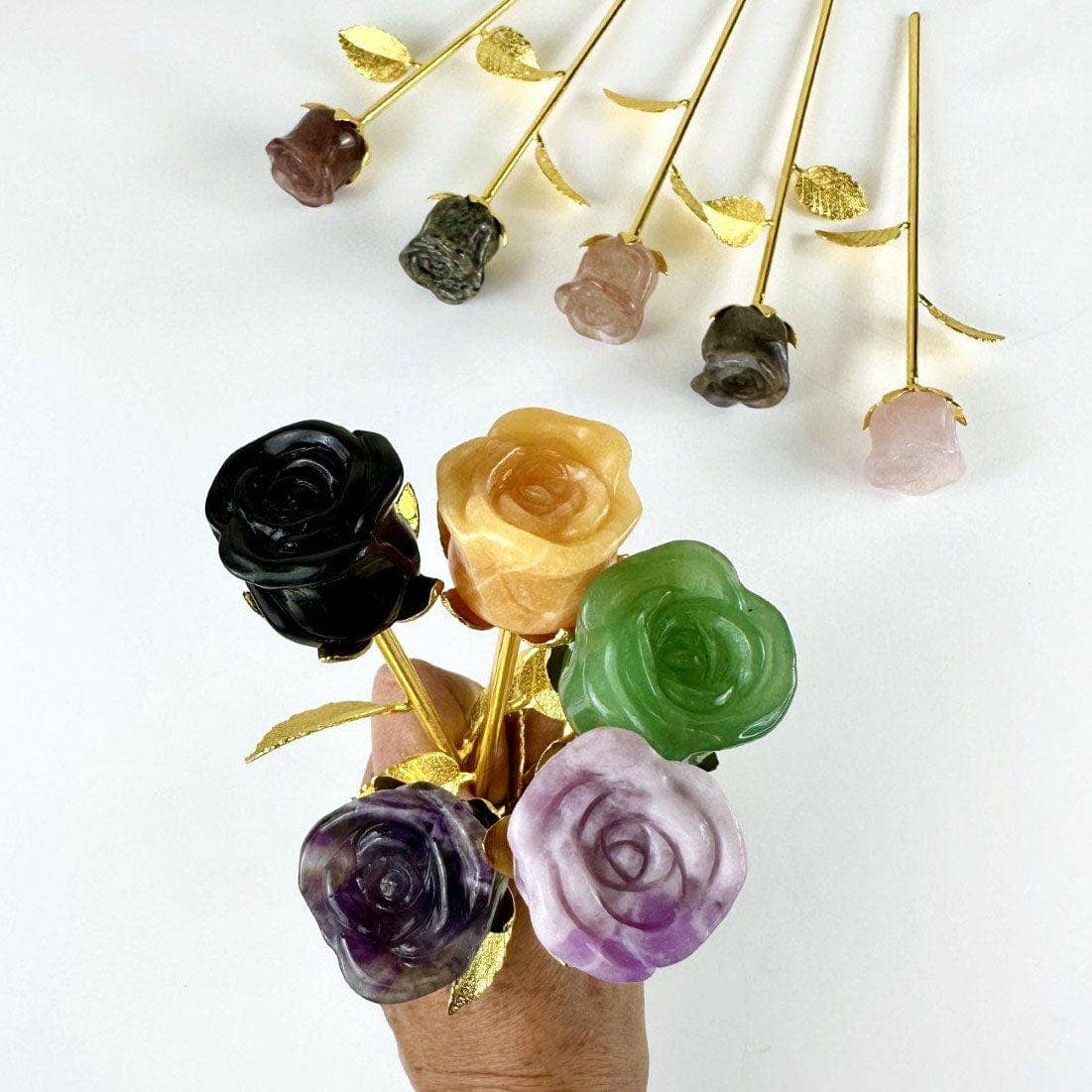 Crystal Rose - Carved Stone -: Labradorite / Gold