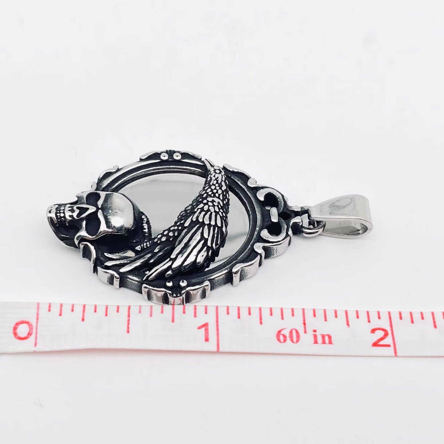 Magic Mirror Crow Standing on Skull Steel Charm - MJ/MNP: Single Pendant