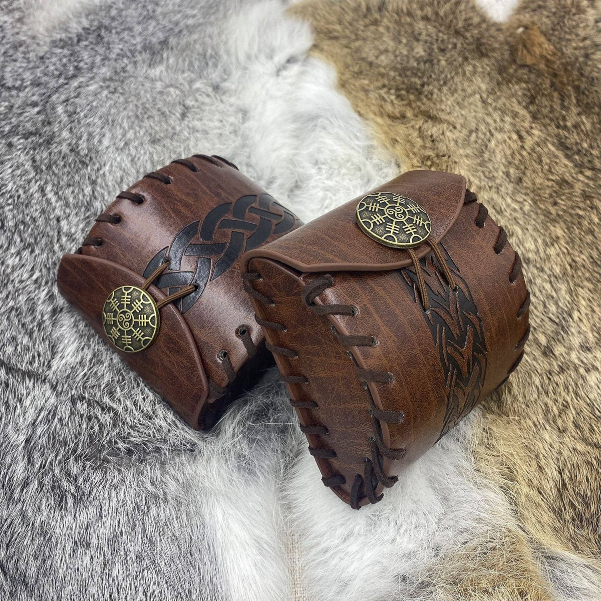 Medieval Viking Style Small Square Bag Retro Fantasy Prop: Style A Stripe Brown